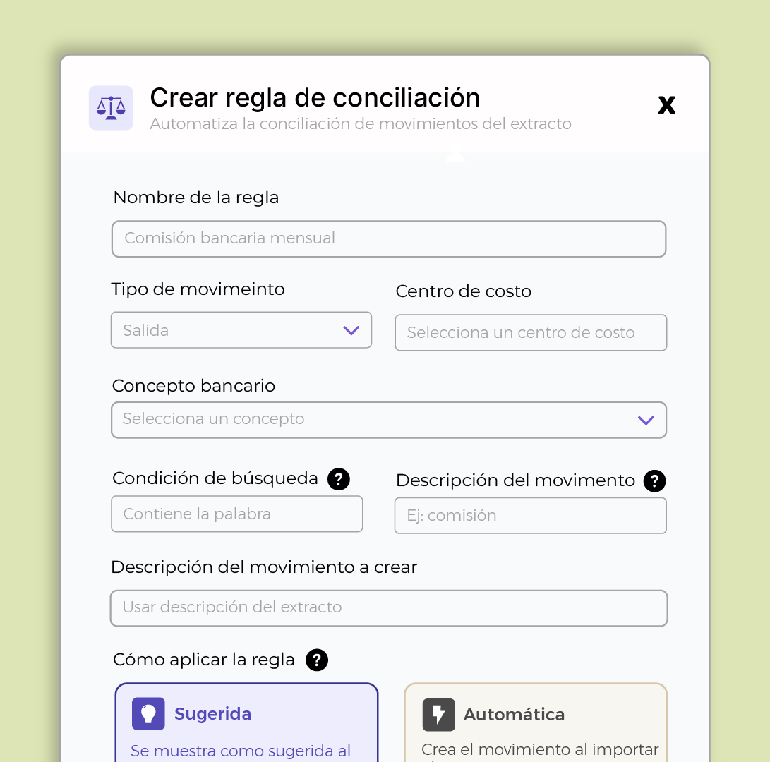 Reglas automáticas de conciliación bancaria