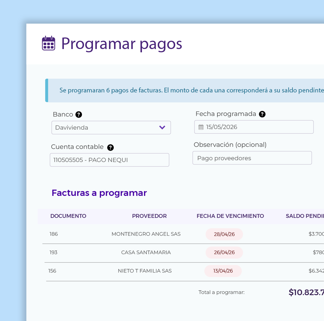 Programación de pagos.