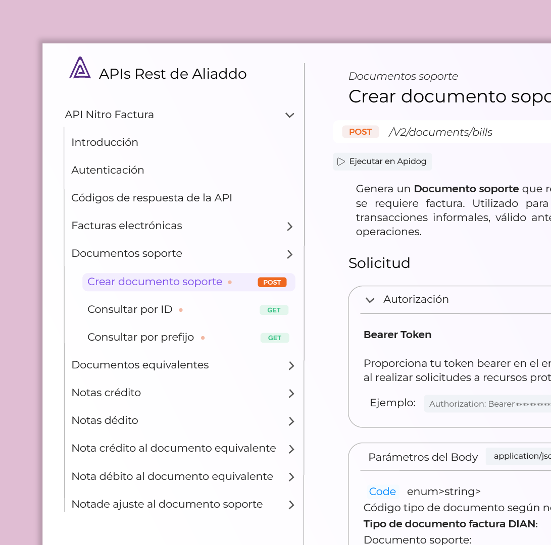Emite facturas electrónicas, notas crédito, documentos soporte y documentos equivalentes electrónicos desde la misma API.