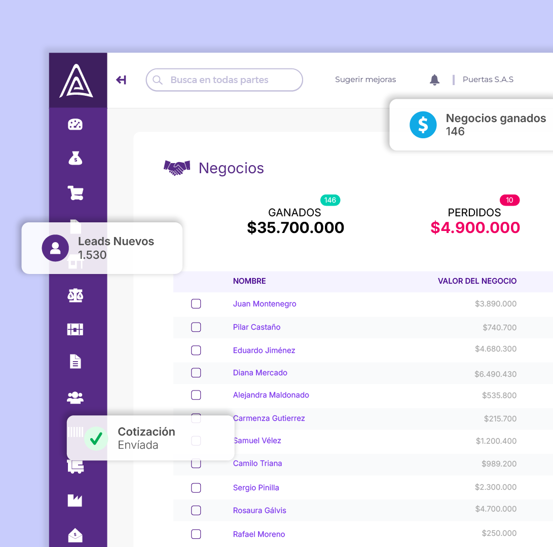 Centraliza y gestiona la información de tus clientes para establecer relaciones más sólidas y productivas.